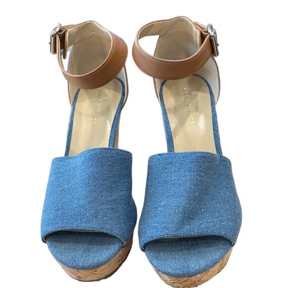 Marc Fisher cork wedges medium blue denim and leather uppers,‎ size 8 - Picture 2 of 8